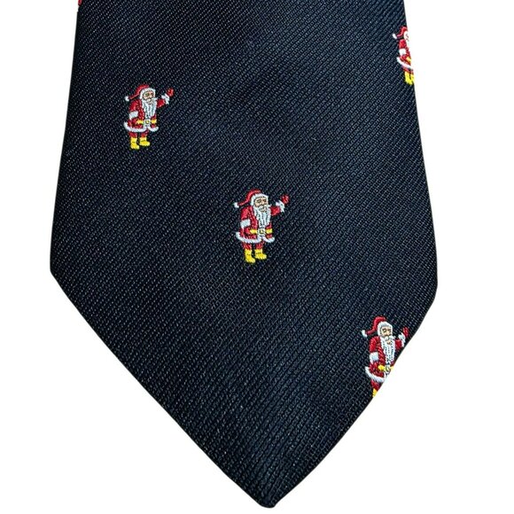 VTG Christmas Santa Claus Silk Neck Tie England Country Club Embroidered Holiday - Picture 2 of 7